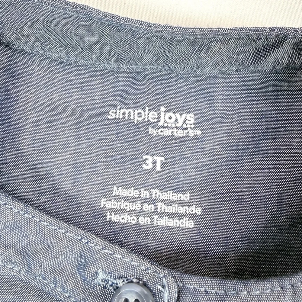 SIMPLE JOYS BY CARTERS Girls Chambray Babydoll‎ Dress 3T Cottagecore Casual